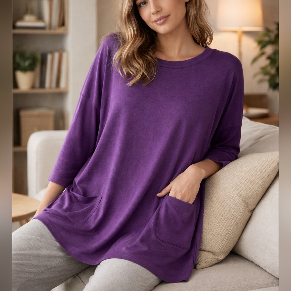 Naggoo Purple Oversized Tunic Top with Pockets Size L